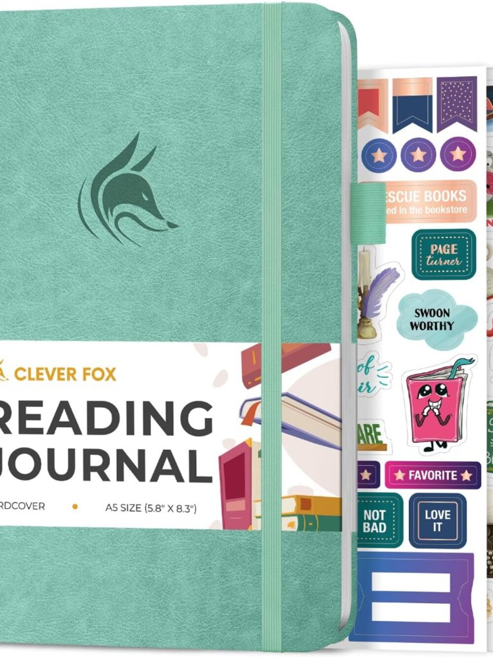 Reading Journal, Book Tracking Log, 5.8”x8.3” Mint Cream